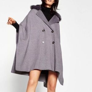 Zara Knit Crossover Cape with Faux Fur Collar
